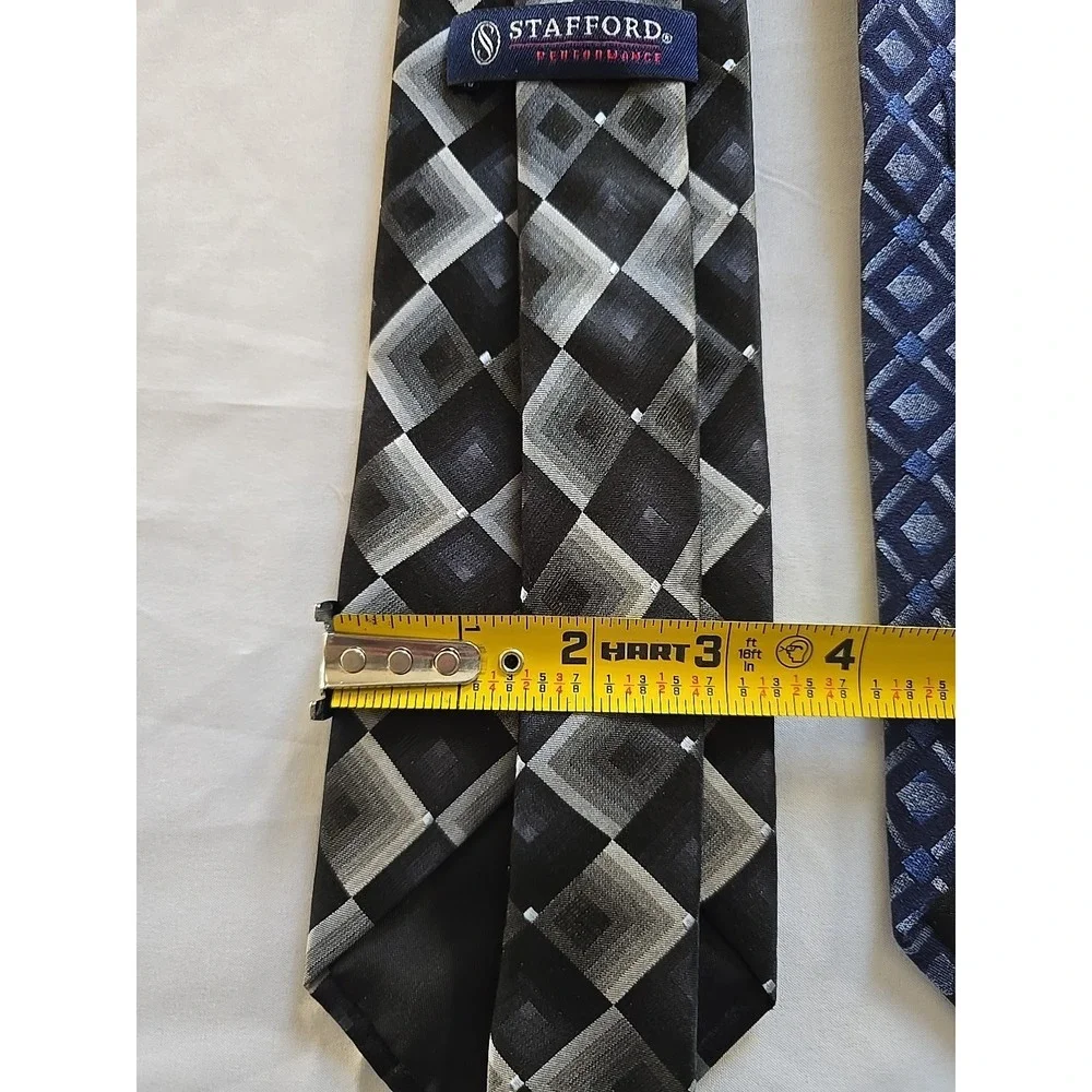 Tie Lot Of 2 Vintage Stafford Neck 100%‎ Silk Blue Black Geometric Gray Design